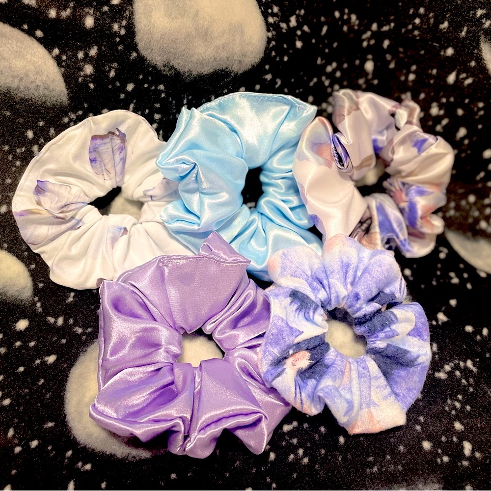 Pansy and butterfly inspired scrunchie set